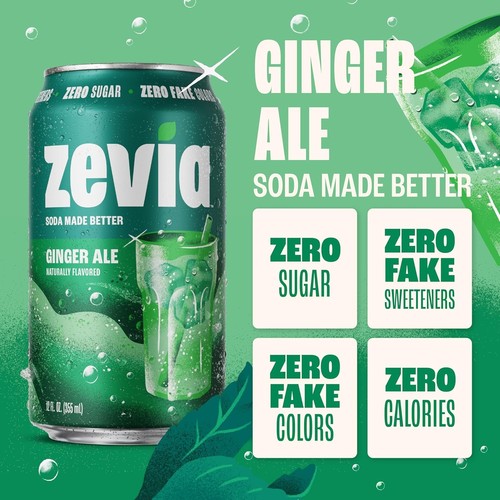 Zevia Zero Calorie Soda, Ginger Ale, 12 Ounce Cans (Pack of 24)