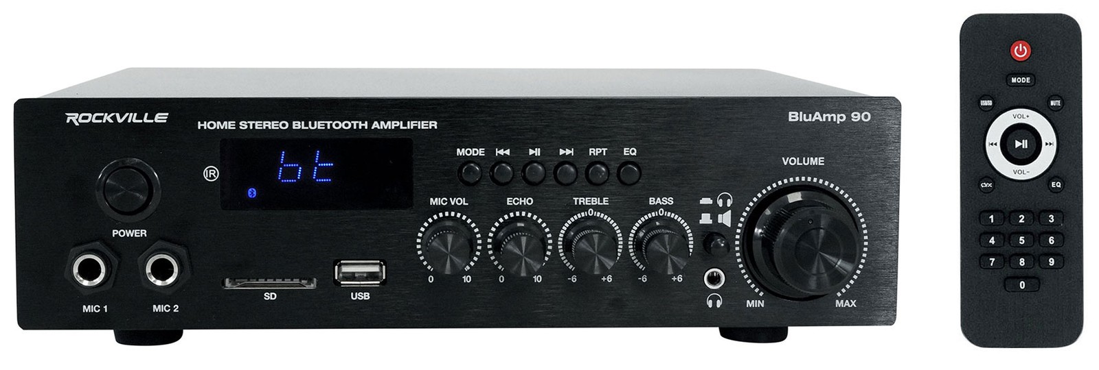 Rockville BLUAMP 90 Home Stereo Bluetooth Receiver Amp w/Mic+Phono+HDMI Input