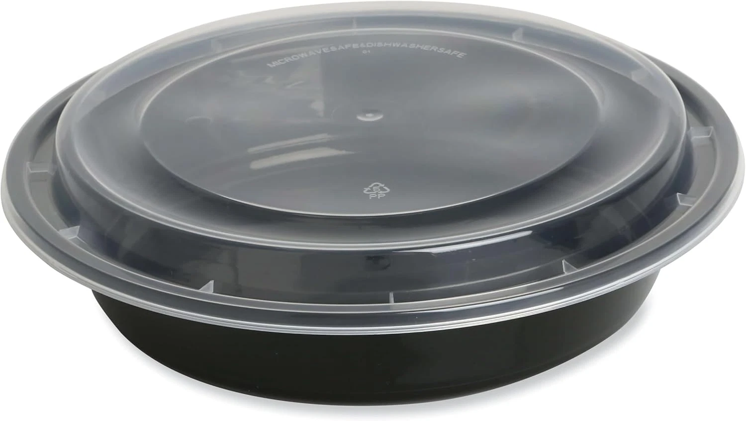 48 Oz Food Container with Lid, Black/Clear, 150 Count, Durable Plastic