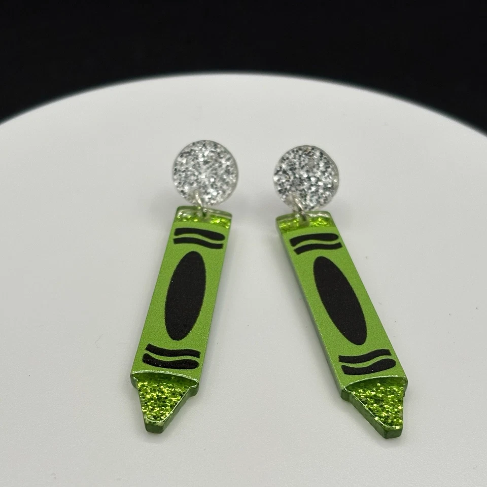 Pendientes colgantes vintage de crayón brillante maestro escuela arte joyería Foto 3 de 3