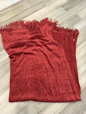 Restoration Hardware Rusty Red Chenille Fringed Throw Blanket 52" x 76"