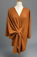 Women’s Fall Winter Shawl Poncho Cape Size L Mustard Brown Color New