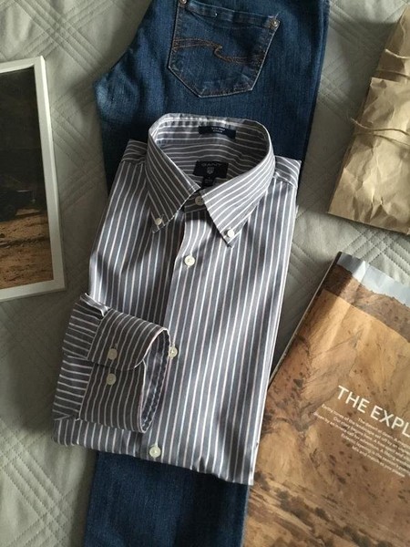 Men Gant Shirt Grey Cotton 40 /L / 48 #7WO4