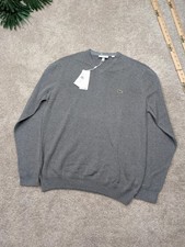 Lacoste Sweater Mens Medium Gray V Neck Cotton Knit Pullover Alligator Logo