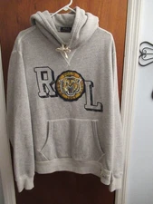 Polo Ralph Lauren Hoodie Mens L Gray RL Tiger Crest Patch Sweatshirt