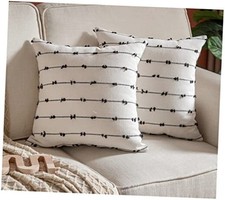 Boho Throw Pillow Covers 22x22 inches 22" x 22" Pack of 2 Black Off White