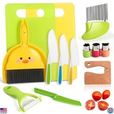 14PC Kids Kitchen Knife Set with Cutting Board, Safe Cooking Tool for Ages 3-12