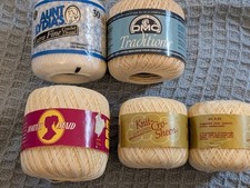 Lot of 5 Crochet Thread white ivory beige Aunt Lyida's J P Coats DMC South maid