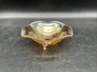Vtg Marigold Amber Carnival Glass 3 Footed Bowl 6 1/2” W, 2 1/2” T