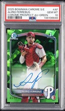 2025 BOWMAN CHROME SAPPHIRE EDT PROSPECT AUTO GREEN ALIRIO FERREBUS /99 PSA 10