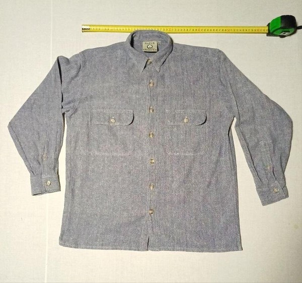 Men Vintage Shirt Turquoise Cotton 40 /L / 48