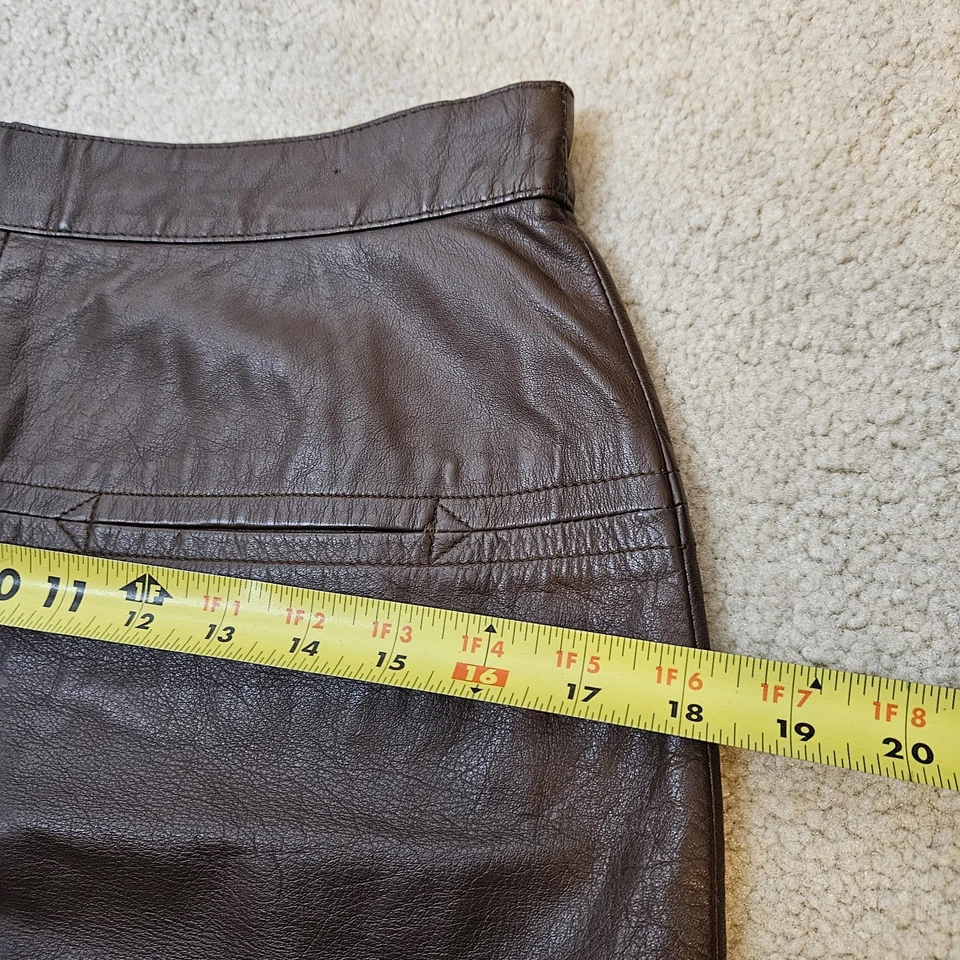 Vtg Charles Klein Chocolate Brown Leather Mini Skirt Size 12 - Image 3 of 4