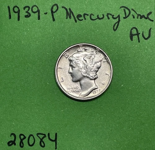 1939-P Mercury Dime 10c AU About Uncirculated 90% Silver See Pictures