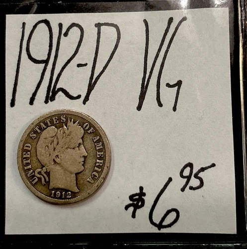 1912-D Barber Silver Dime (VG) Very Good Condition! ENN Coins