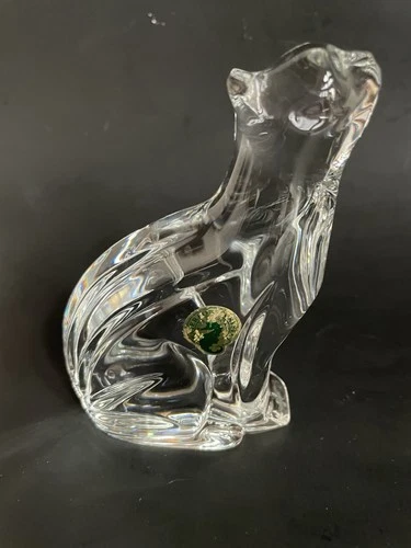 VTG Waterford Crystal Cat Figurine Paperweight Sitting Looking Up 5" Ireland