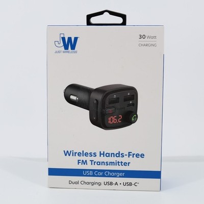 Just Wireless FM Transmitter with USB-C and USB-A Charging Port - Black
