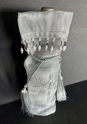 Elegant Silver Snowflake Wine Bottle Bag With Pearl Beads ~ Fits Standard Bottle