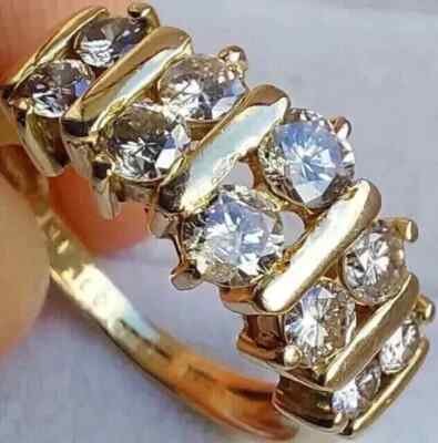 Wedding Half Eternity Band 925 Silver Simulated Diamond 14K Yellow Gold Finish