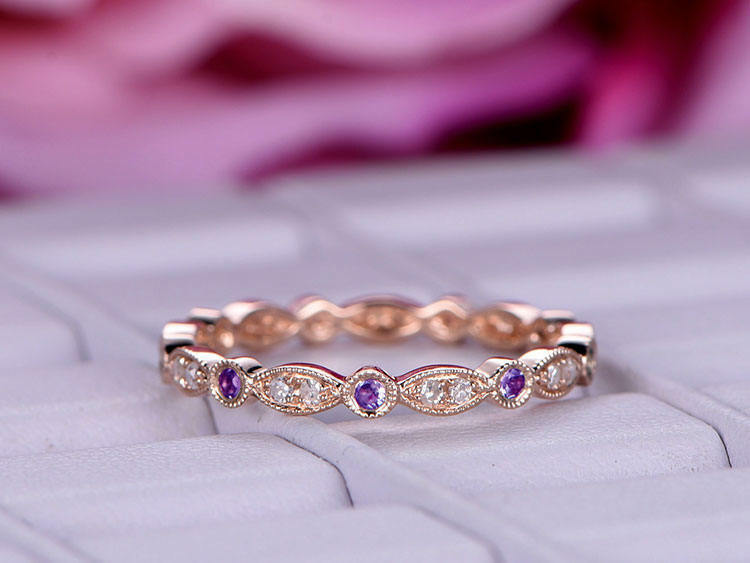 Natural Purple Amethyst Full Eternity Band in Rose Gold Plated Silver