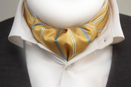 Corbata Ascot A115 de seda a rayas amarillas para hombre | 100 % seda hecha en EE. UU. Foto 4 de 4