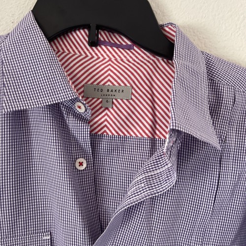 Ted Baker London Sz 4 Purple Button Up Shirt L/S Checked Dress Men’s Shirt Sz L - Picture 3 of 10