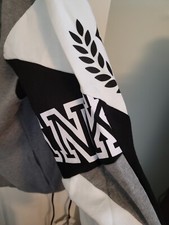 Victorias Secret Pink VS Gray Black Colorblock 86 Hoodie Sweatshirt Womens L HTF