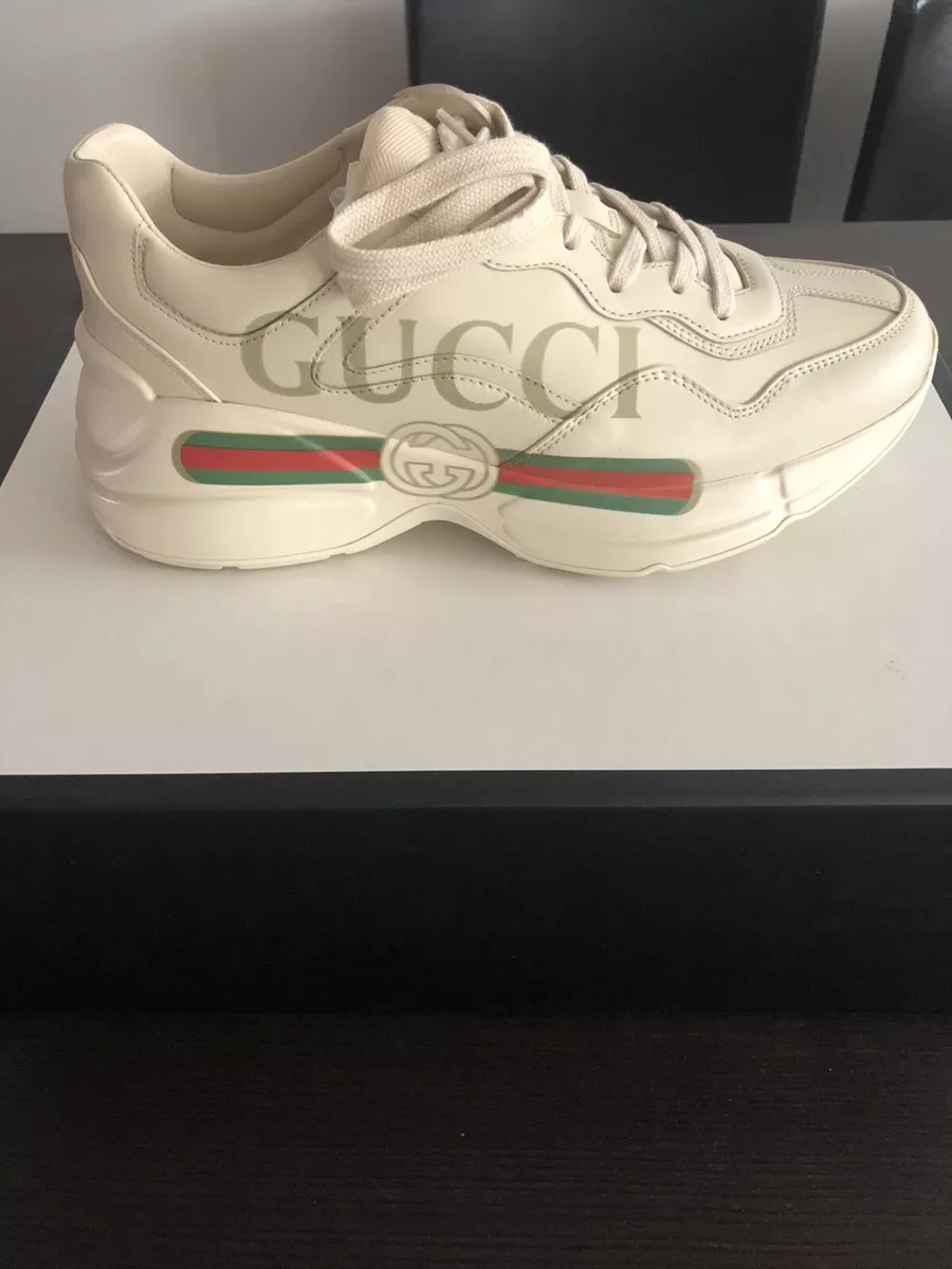 Women's Rhyton Gucci logo leather sneaker