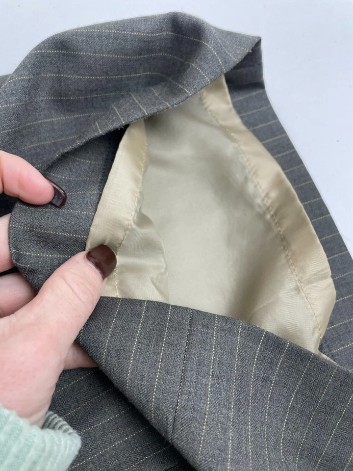 Le костюм брюки женщин плюс размер 18 коричневый и серый в тонкую полоску с подкладкой широкие ноги - Изображение 4 из 4