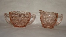 Jeannette Glass Creamer & Sugar  Pink
