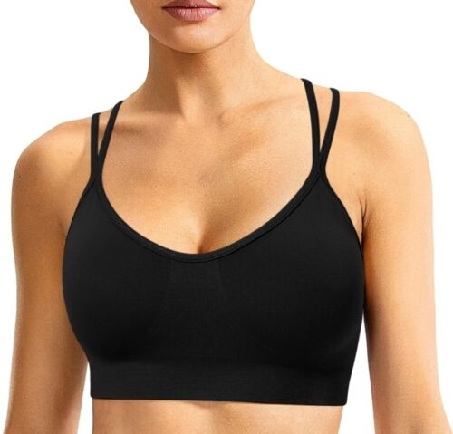 Women's Cross Back Sport Bras,Padded Strappy Criss Cross Cropped Bras for Yoga W - Picture 3 of 8