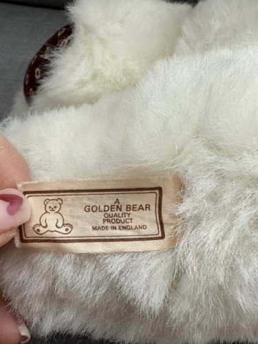 Vintage alter creme GOLDENER BÄR süßer Teddybär weiches Plüschtier braune Schleife Pfoten selten - Bild 6 von 7