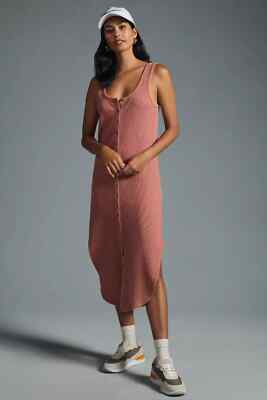 Daily Practice By Anthropologie Waffle Knit Button-Front Midi Dress In Coral XS