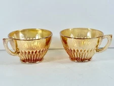 VINTAGE Jeanette Marigold Anniversary Carnival Glass Tea Cup Set of 2