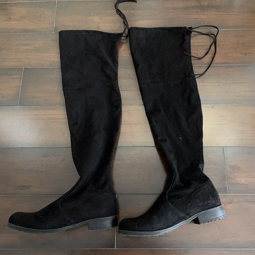 Faux Suede Boots Low Block Heel 