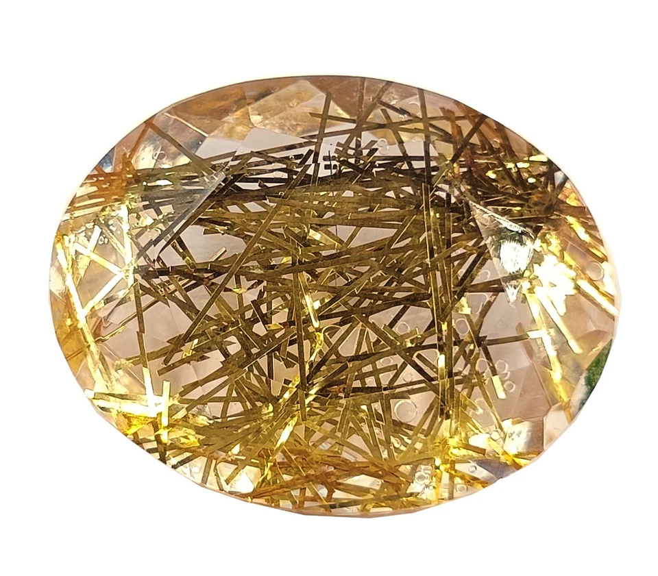 74 CT EXQUISITE GOLDEN RUTILATED QUARTZ OVAL CUT CERTIFIED LOOSE GEMSTONE MUO - Image 3 of 4