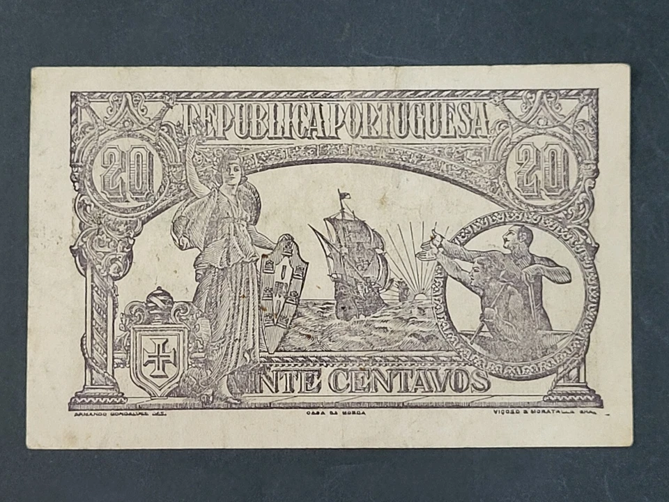 PORTUGAL EMERGENCY PAPER MONEY VINTE CENTAVOS 1922 CASA DA MOEDA - Image 2 of 4