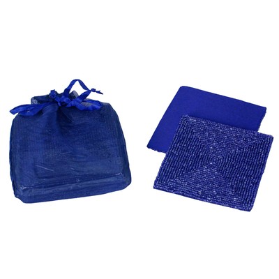 Navy Blue Beaded Square Satin Backed Coasters, Set Of 6 In Organza Gift Bag (682962528770)