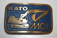 Vintage KATO MCE Back Hoe Heavy Equipment Operator Brass Belt Buckle Rare BLUE