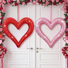 2 Pack 12 Inch Large Valentine's Day Heart Ornaments for Tree Red Pink Glitte...