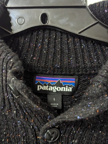 Patagonia Off Country Pullover Sweater Mens Large Black Fisherman Wool Mock Neck - Picture 2 of 4