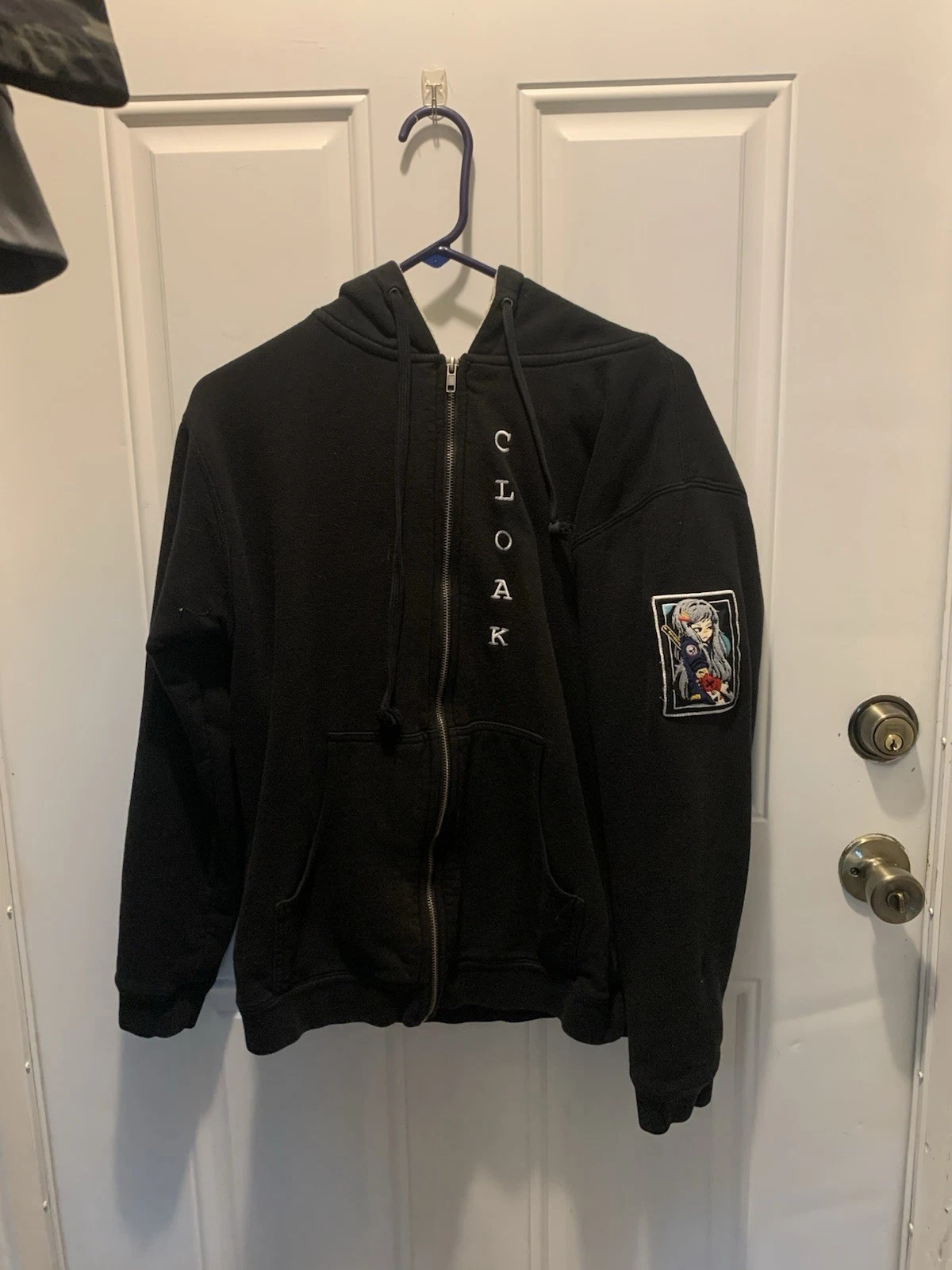 Cloak Black Full Zip Hooded Hoodie Pockets Anime Logo Graphic Men S