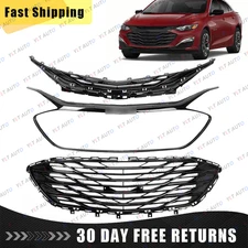 3PCS Front Bumper Upper Lower Grille Glossy Black Grill Set For Malibu 2019-2023