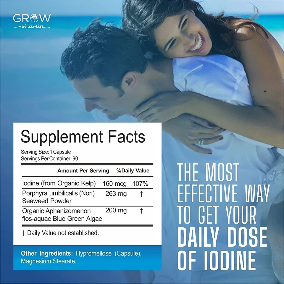 Yodo algas marinas | 4790MCG | 90 CÁPSULAS | SUPERALIMENTO ORGÁNICO, OLIGOELEMENTOS Foto 3 de 4