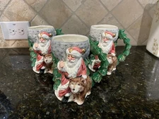 3 Fitz & Floyd Omnibus Russian Wilderness Santa & Bear Mugs 1990