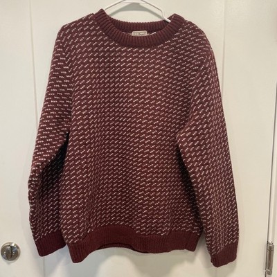 LL Bean Norwegian Sweater Mens Large Currant Grey Wool Birds Eye Knit 259447