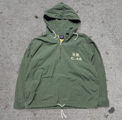 Vintage Gap NW C-46 Green Cotton Half Zip Hooded Anorak Jacket Men s Large