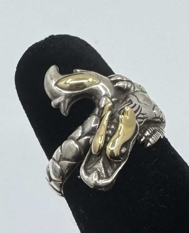 John Hardy Sterling Silver 925 & 18k Legends of Naga Dragon Ring