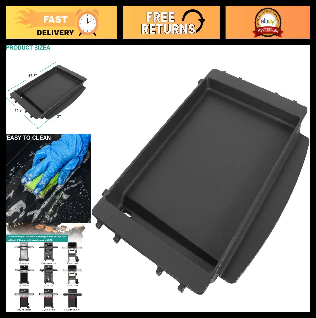 Cast Iron Griddle for Weber Spirit & Genesis Grills - Flat Top Cooking Plate