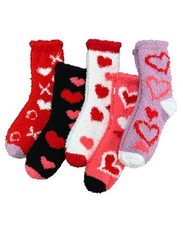 Warm Cozy Valentines Day Gifts for Her, 5 Pairs Soft Fluffy Heart Fuzzy Socks