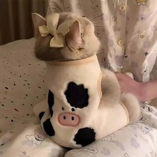 Universal Warm Clothes for Cat Dog, Cute Cow Pattern, Pure Cotton, Winter 2025